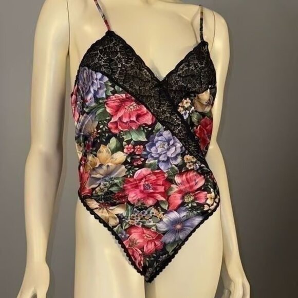 Vintage MYONNE Sheer Lace Satin Romper Bodysuit Teddy Size M - Picture 3 of 7